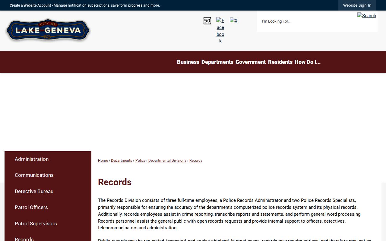 Lake Geneva police criminal records division page