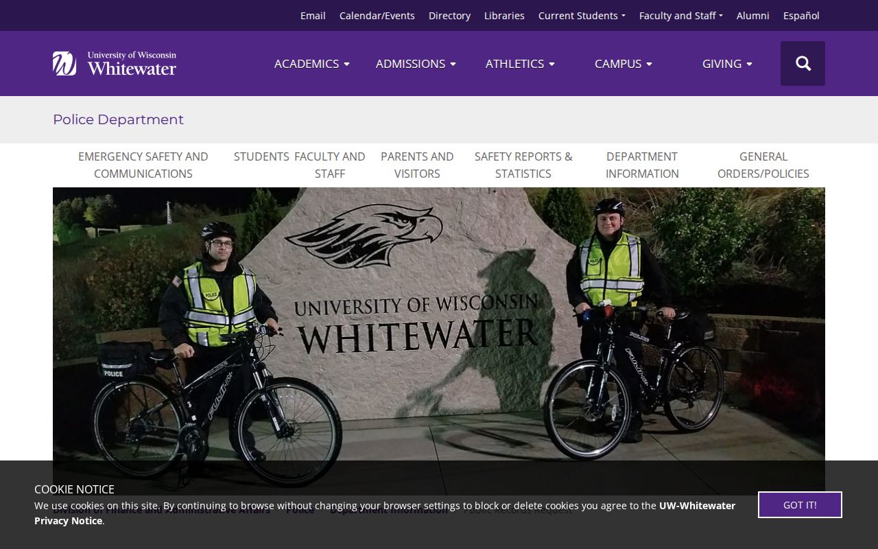 Whitewater campus police criminal records request interface