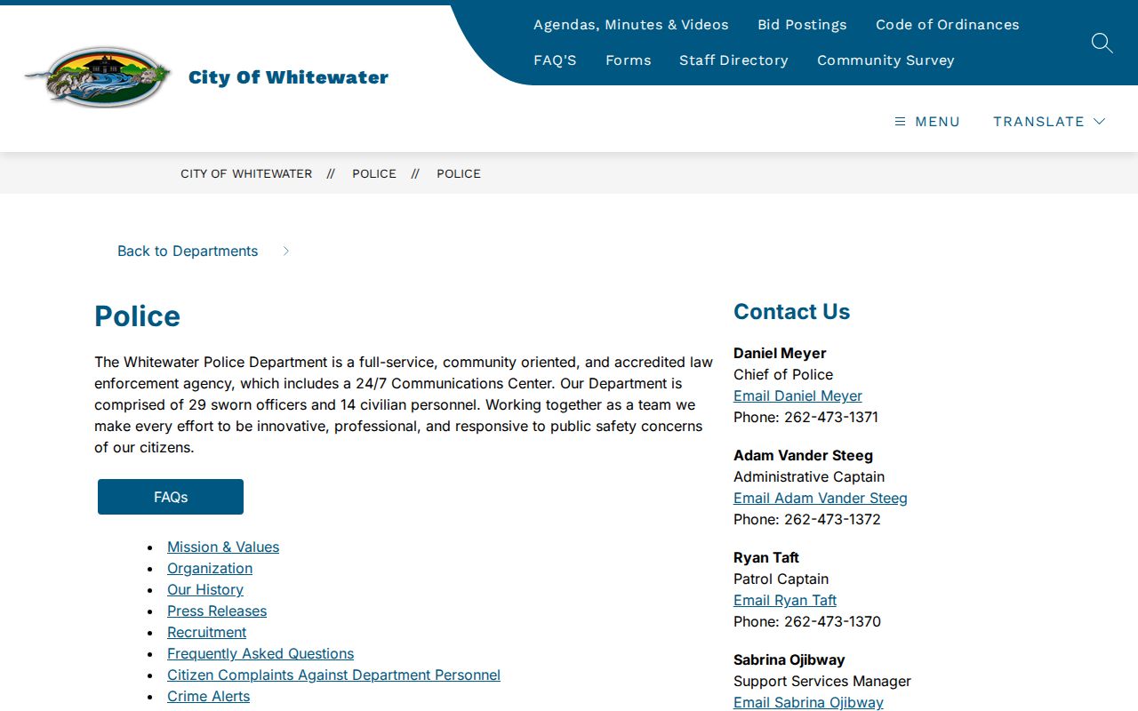 Whitewater police criminal records request page