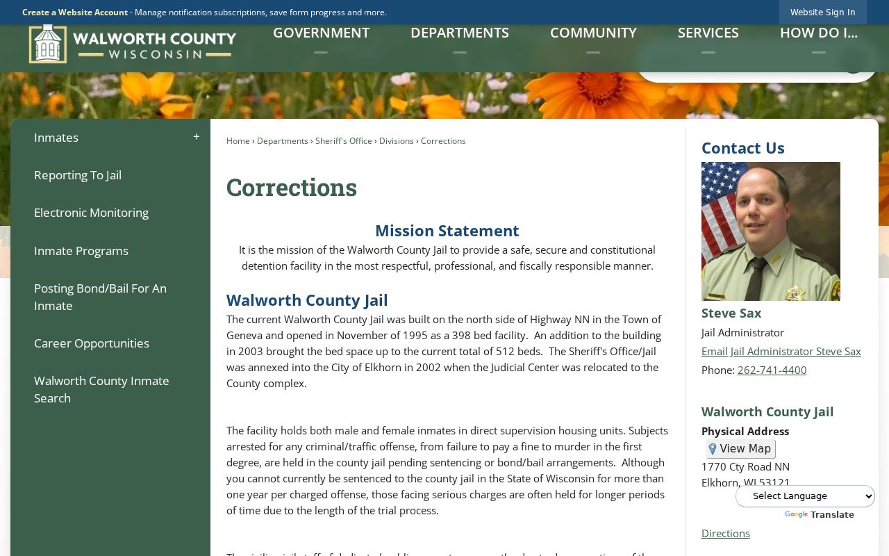 Walworth County criminal records jail and corrections page