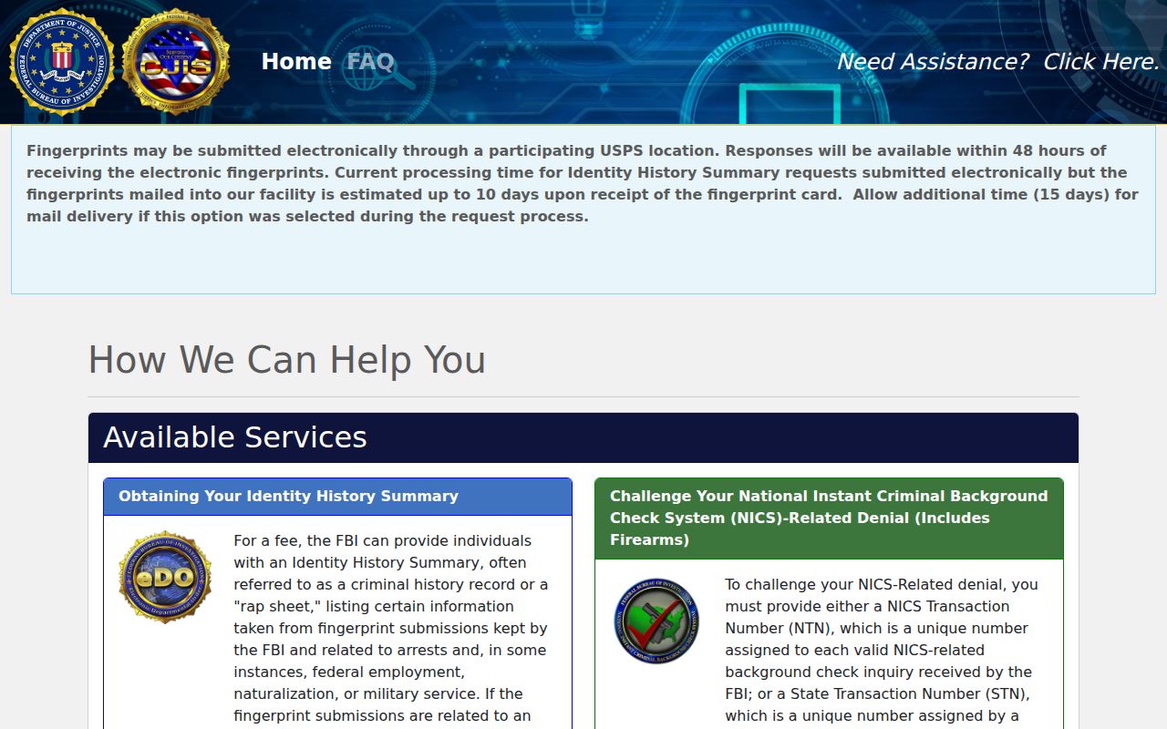 Walworth County criminal history FBI identity review portal
